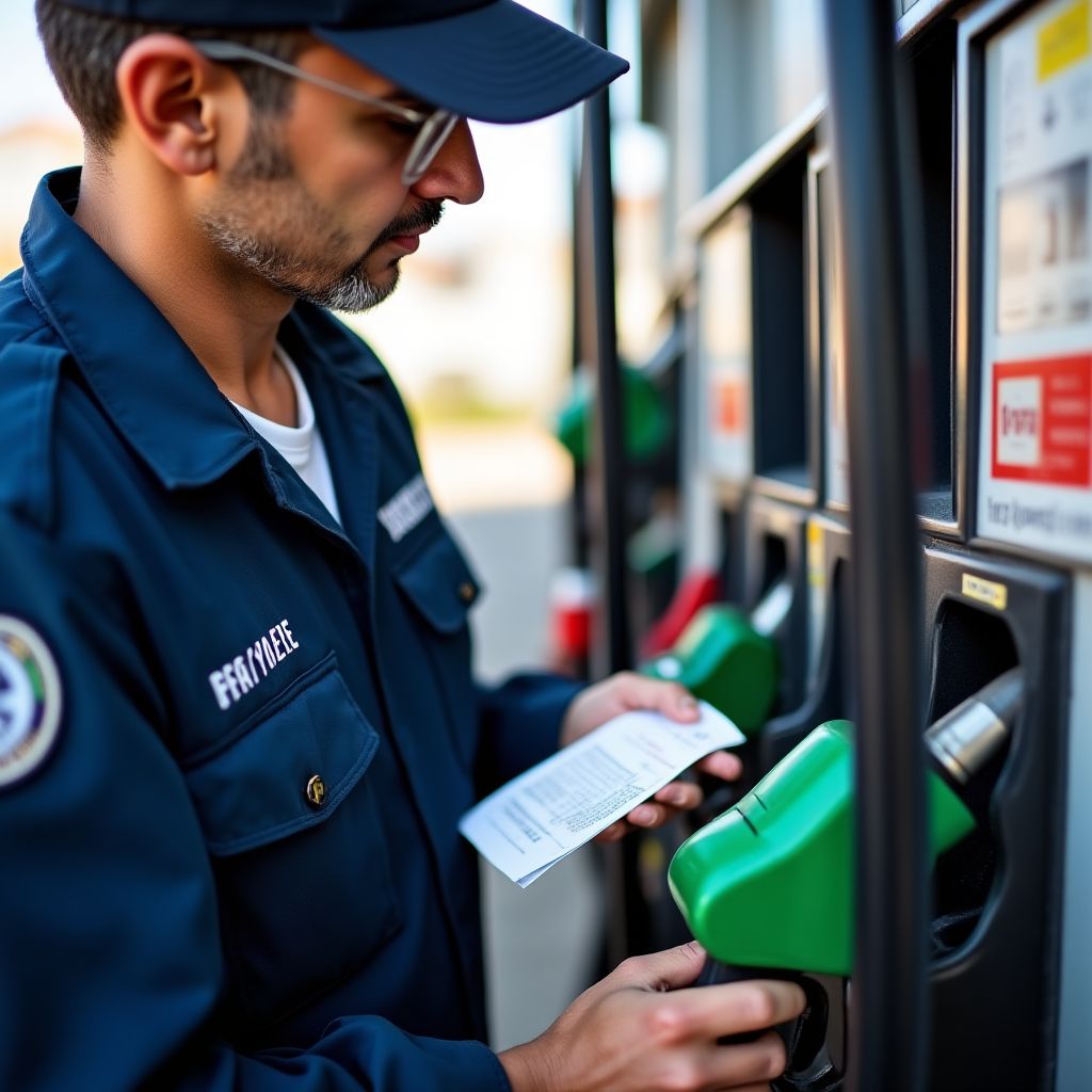 Técnico de YPF realizando un control de calidad de combustible